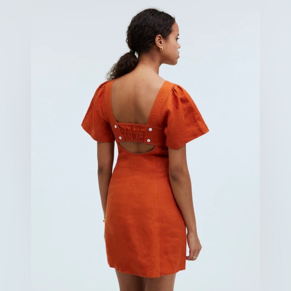 Madewell Linen Square Neck Mini Dress Dark Copper Size 0 - Picture 3 of 12